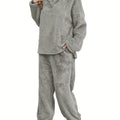Women's Fleece Loungewear Set Shawl Collar Hoodie Trousers - Grey