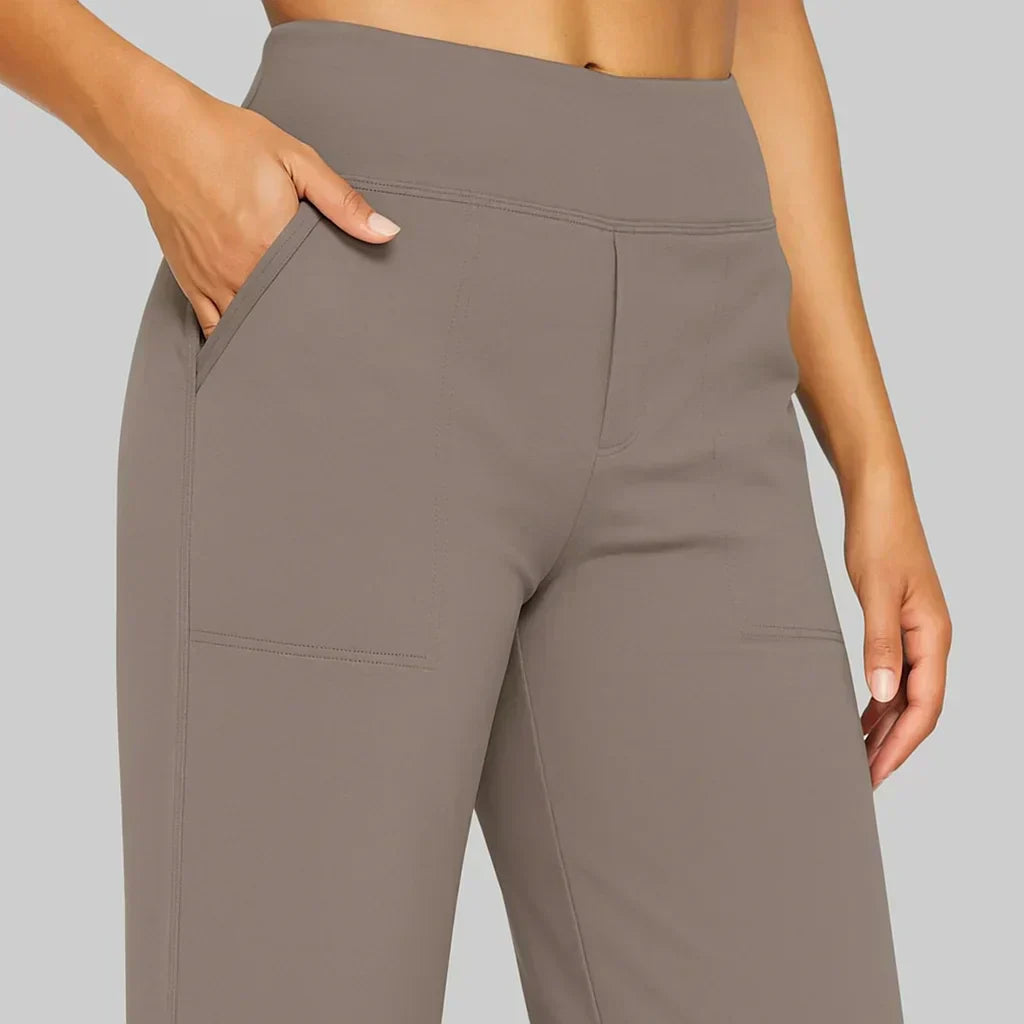 Women's Straight Leg Trousers with High Waist and Pockets - 5