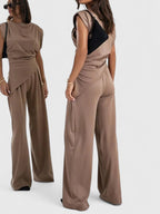 Women's Two-Piece Set Sleeveless Draped Top with Wide-Leg Trousers - 13