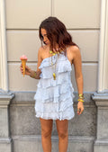 Women's Mini Dress with Ruffle Tiers and Flared Silhouette - White