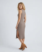 Women's Ribbed Fitted Knit Midi Dress Sleeveless with Side Slit - 13