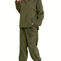 Women's Fleece Loungewear Set Shawl Collar Hoodie Trousers - Green
