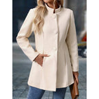 Women's Stand-Collar Tailored Coat with Button Front - 7