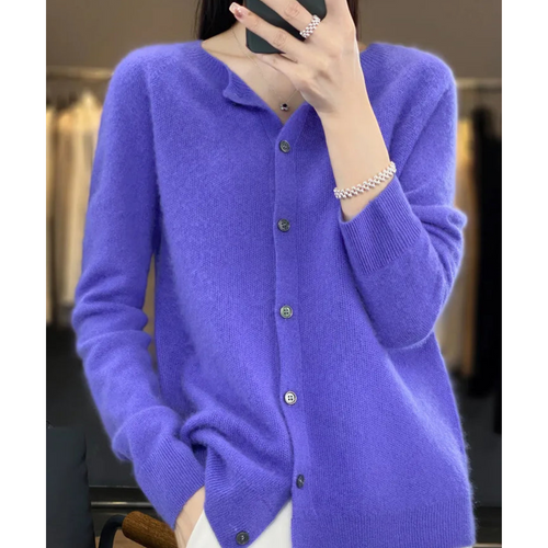 Women's Cardigan Long Sleeve Button-Front Round Neck - Turquoise