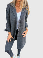 Women's Longline Blazer with Button Fastening and Notch Lapel - Grey