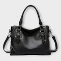Women's Shoulder Bag with Buckle Straps and Magnetic Flap Closure - Black