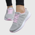 Women's Trainers with Cushioned Sole and Lace-Up Fastening - Grey/Pink