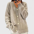 Women's Cardigan with V-Neck and Button Fastening - Khaki