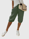 Women's Cropped Trousers with Drawstring Waist and Side Pockets - Green