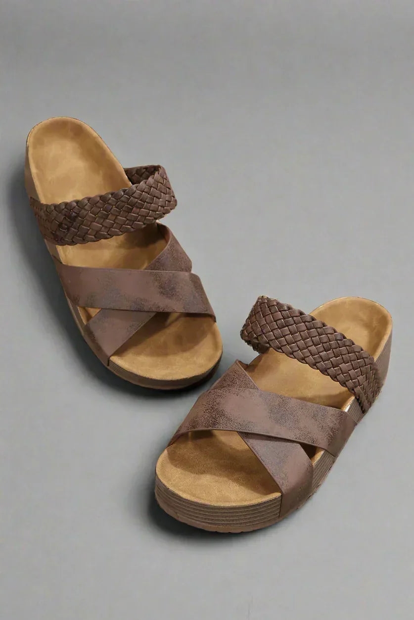 Women's Wedge Sandals with Woven Crossover Straps - 7