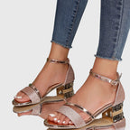 Women's Heeled Sandals with Ankle Strap and Block Heel - 6