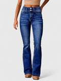 Women's Flared Trousers with Zip Detail and Fitted Hip - Navy Blue