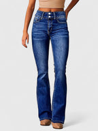 Women's Flared Trousers with Zip Detail and Fitted Hip - Navy Blue