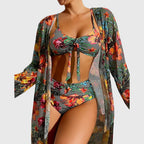 Women's Bikini Set with Tie-Front Top and Halter Neck - Grey