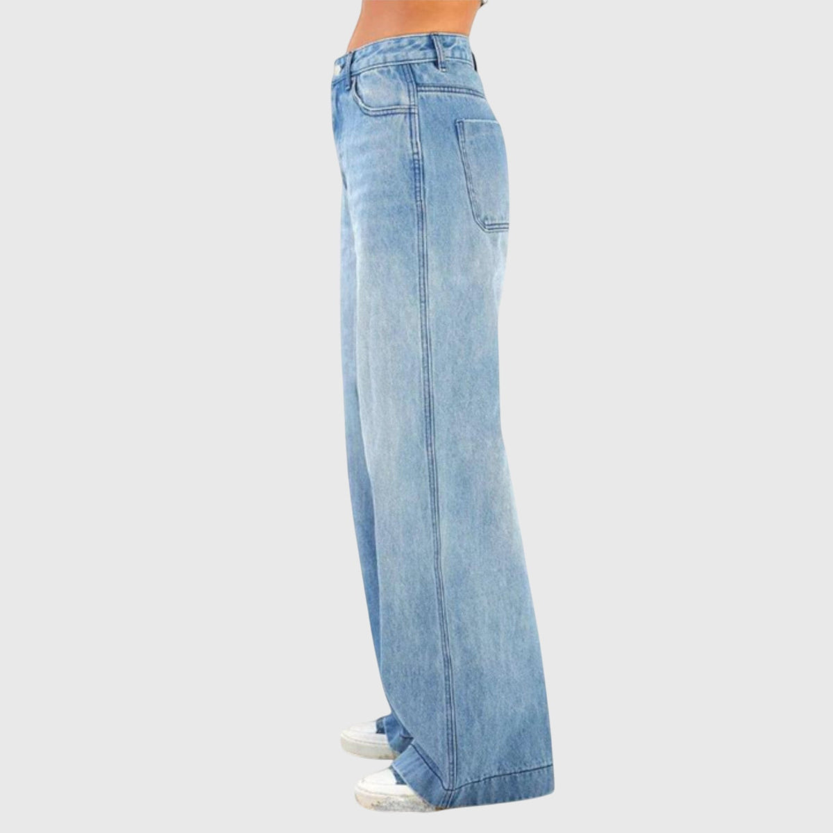 Women's Baggy Denim Trousers with Wide Leg and High Waist - 3