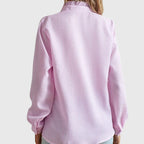 Women's Long Sleeve Blouse with Ruffle Trim and Button Front - 11