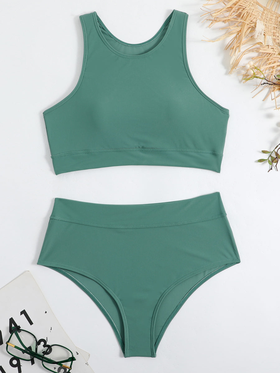 High Neck Bikini Set with High Waist Bottoms - 8