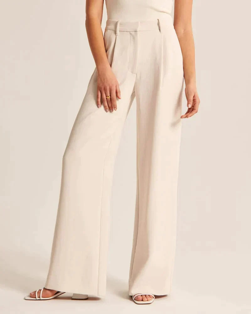 Women's Tailored Trousers Slim Fit with Elongating Line - Beige