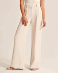 Women's Tailored Trousers Slim Fit with Elongating Line - Beige