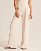 Women's Tailored Trousers Slim Fit with Elongating Line - Beige