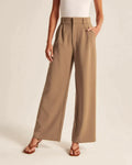 Women's Tailored Trousers Slim Fit with Elongating Line - Brown