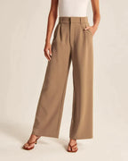Women's Tailored Trousers Slim Fit with Elongating Line - Brown