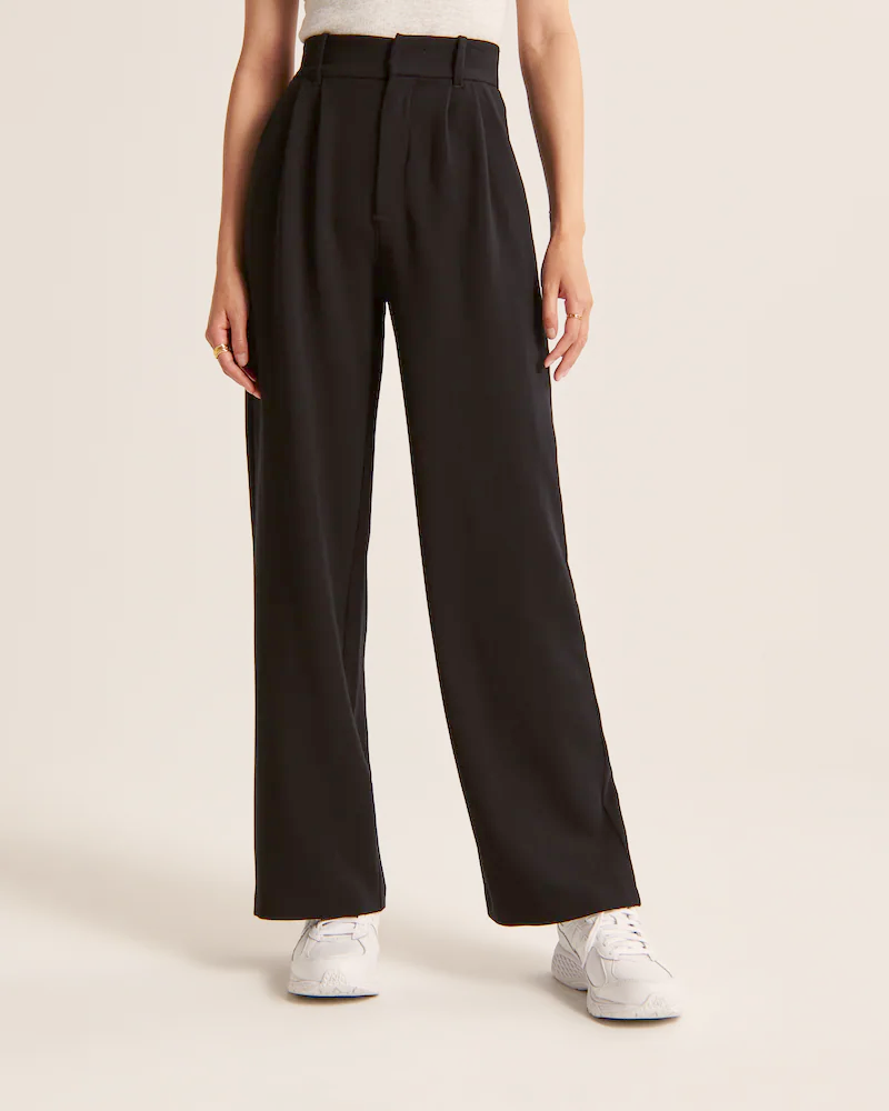 Women's Tailored Trousers Slim Fit with Elongating Line - Black