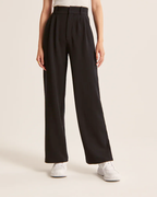 Women's Tailored Trousers Slim Fit with Elongating Line - Black