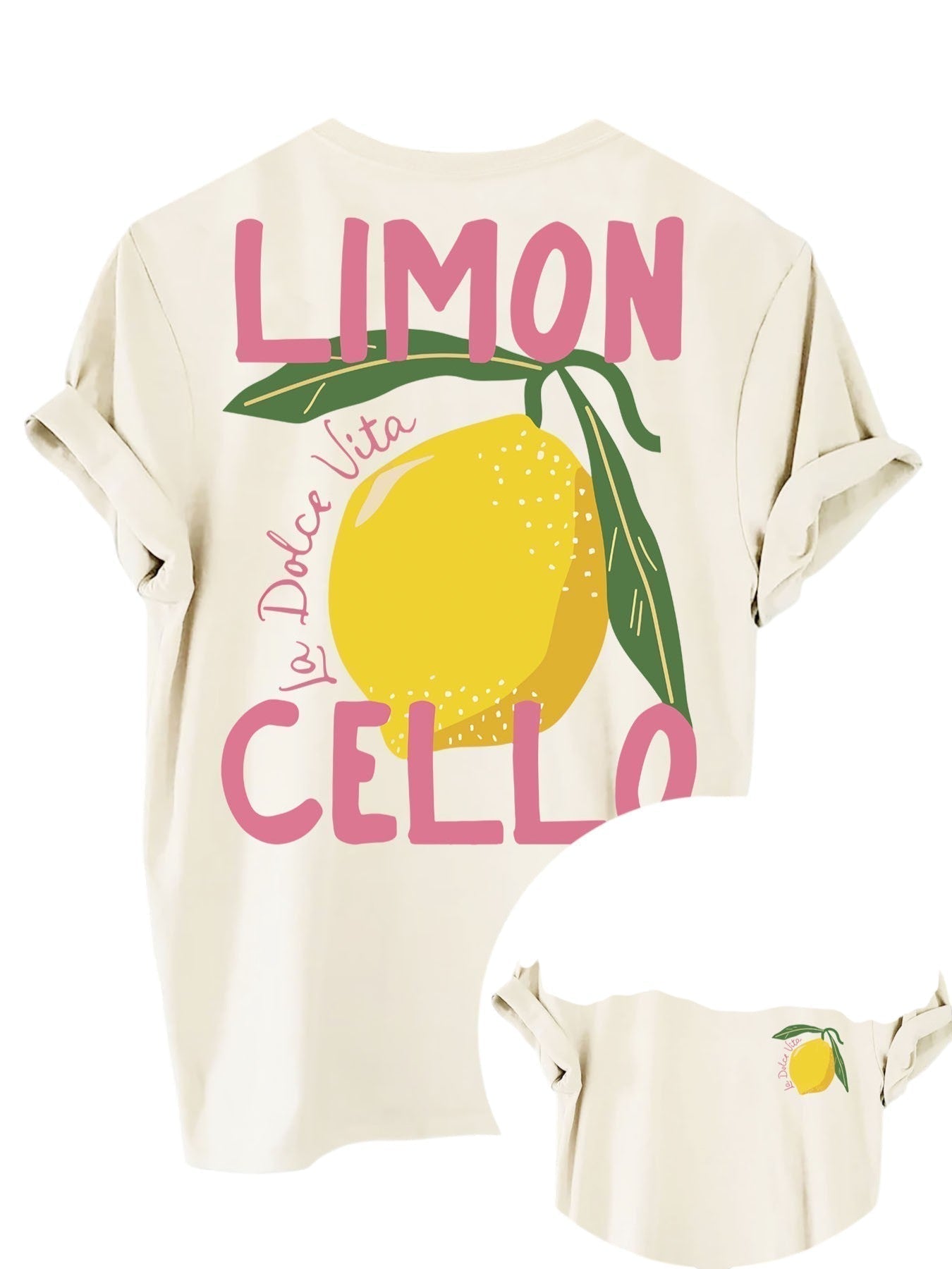 Women's Lemon Print T-Shirt with Back Graphic - 5
