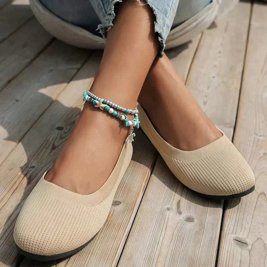 Women's Slip-On Flats with Stretch Knit Upper and Cushioned Sole - 5