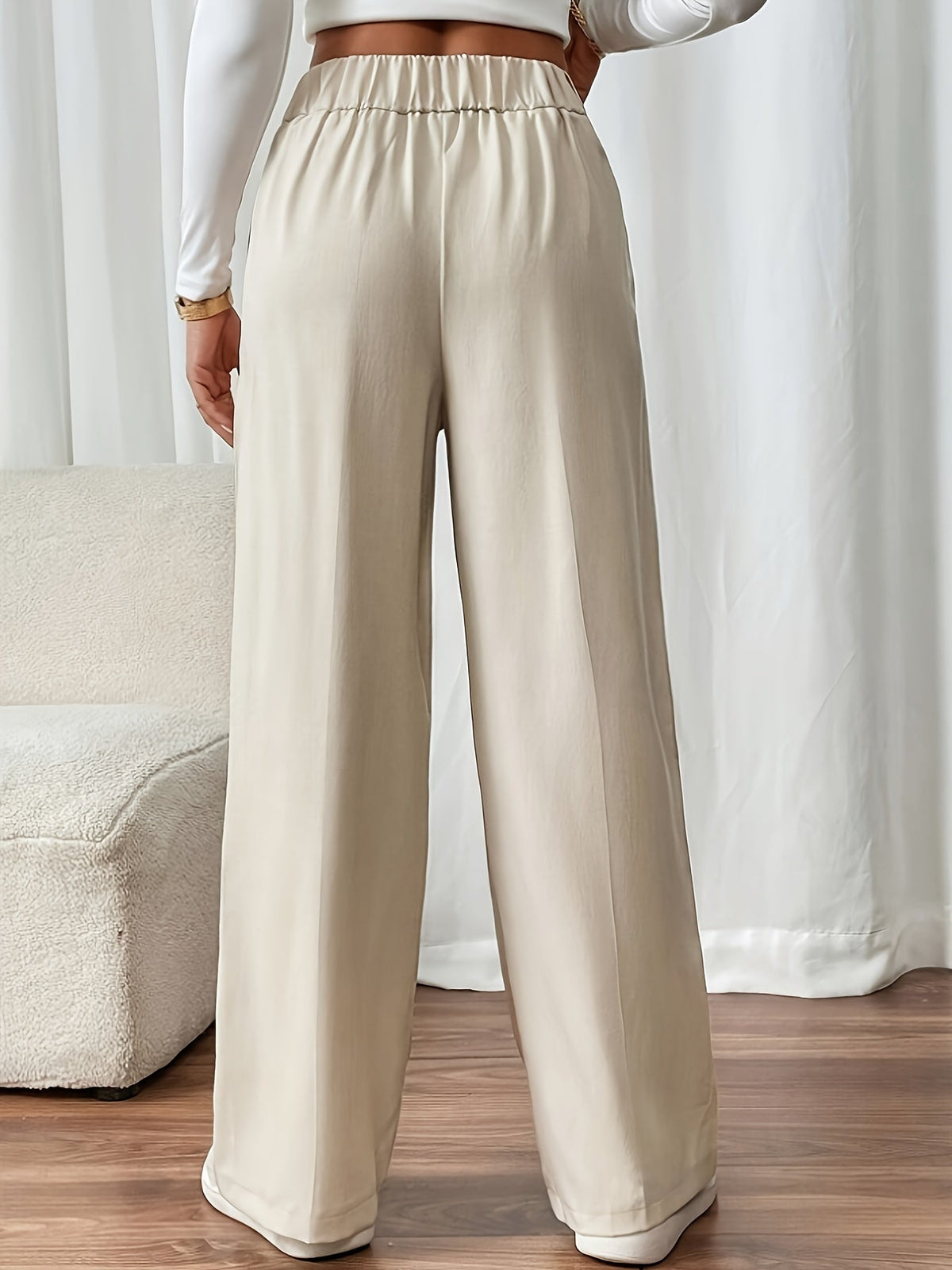 Women's High-Waist Wide-Leg Trousers with Elastic Waist - 4