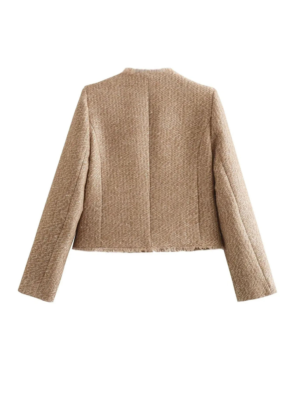 Women's Jacket Collarless with Button Details and Pockets - 5