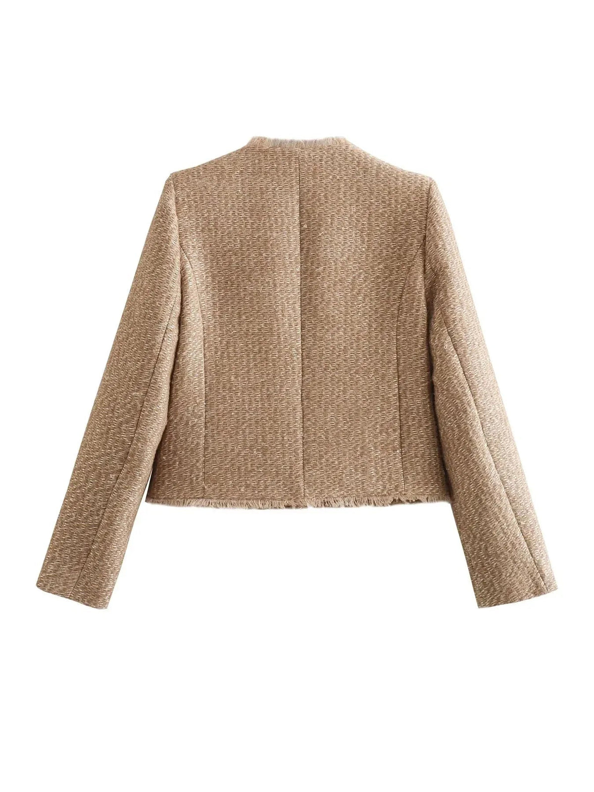 Women's Jacket Collarless with Button Details and Pockets - 5