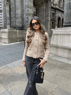 Women's Jacket Collarless with Button Details and Pockets - 6