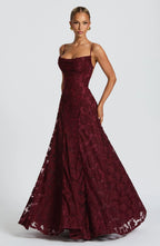 Women's Maxi Evening Gown Sleeveless with Cowl Neck and A-Line Silhouette - 4