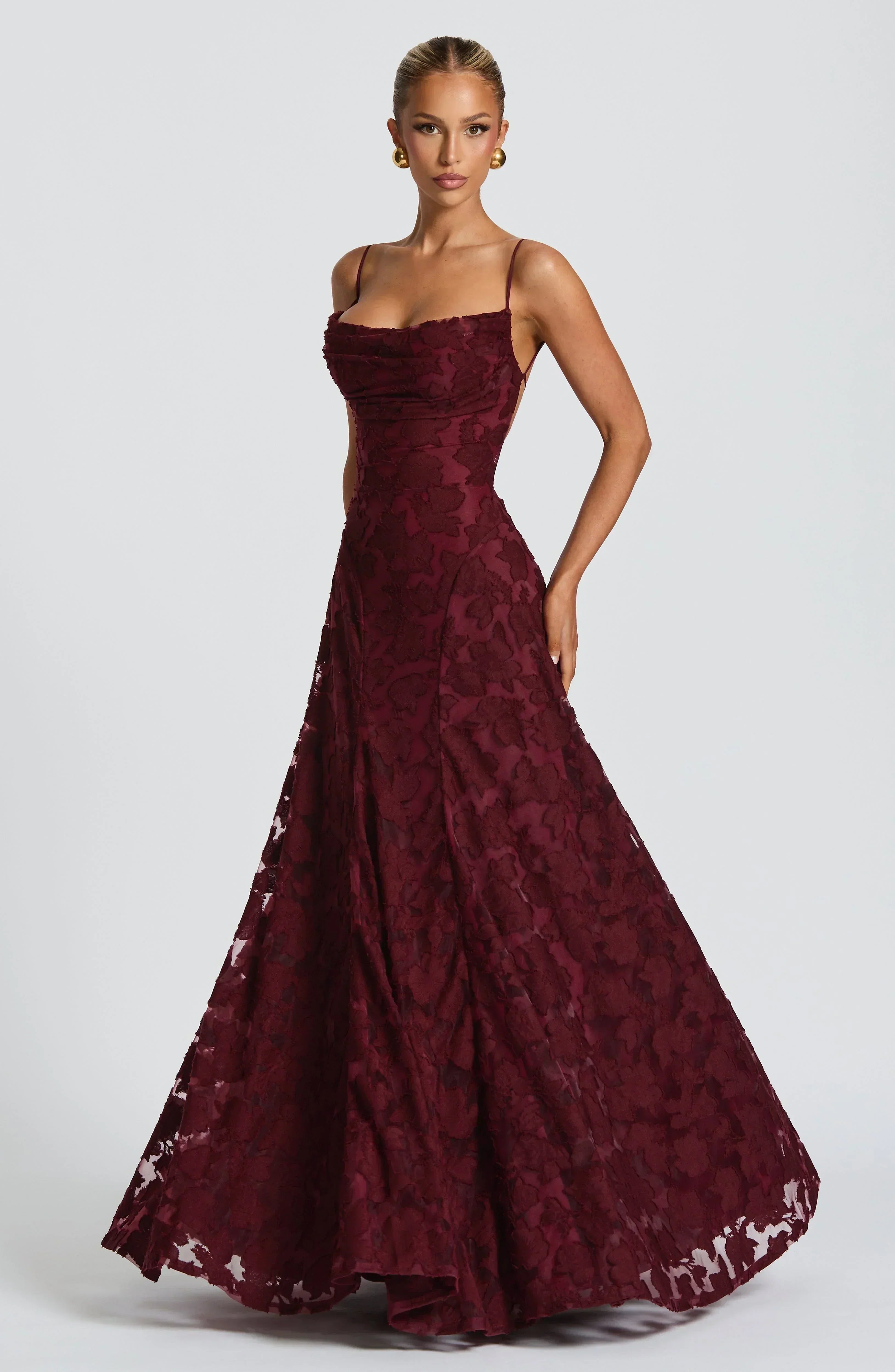 Women's Maxi Evening Gown Sleeveless with Cowl Neck and A-Line Silhouette - 4