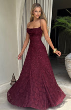 Women's Evening Maxi Dress Sleeveless with High-Shine Finish and A-Line Silhouette - 6