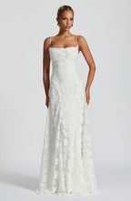 Women's Maxi Evening Gown Sleeveless with Cowl Neck and A-Line Silhouette - Ivory