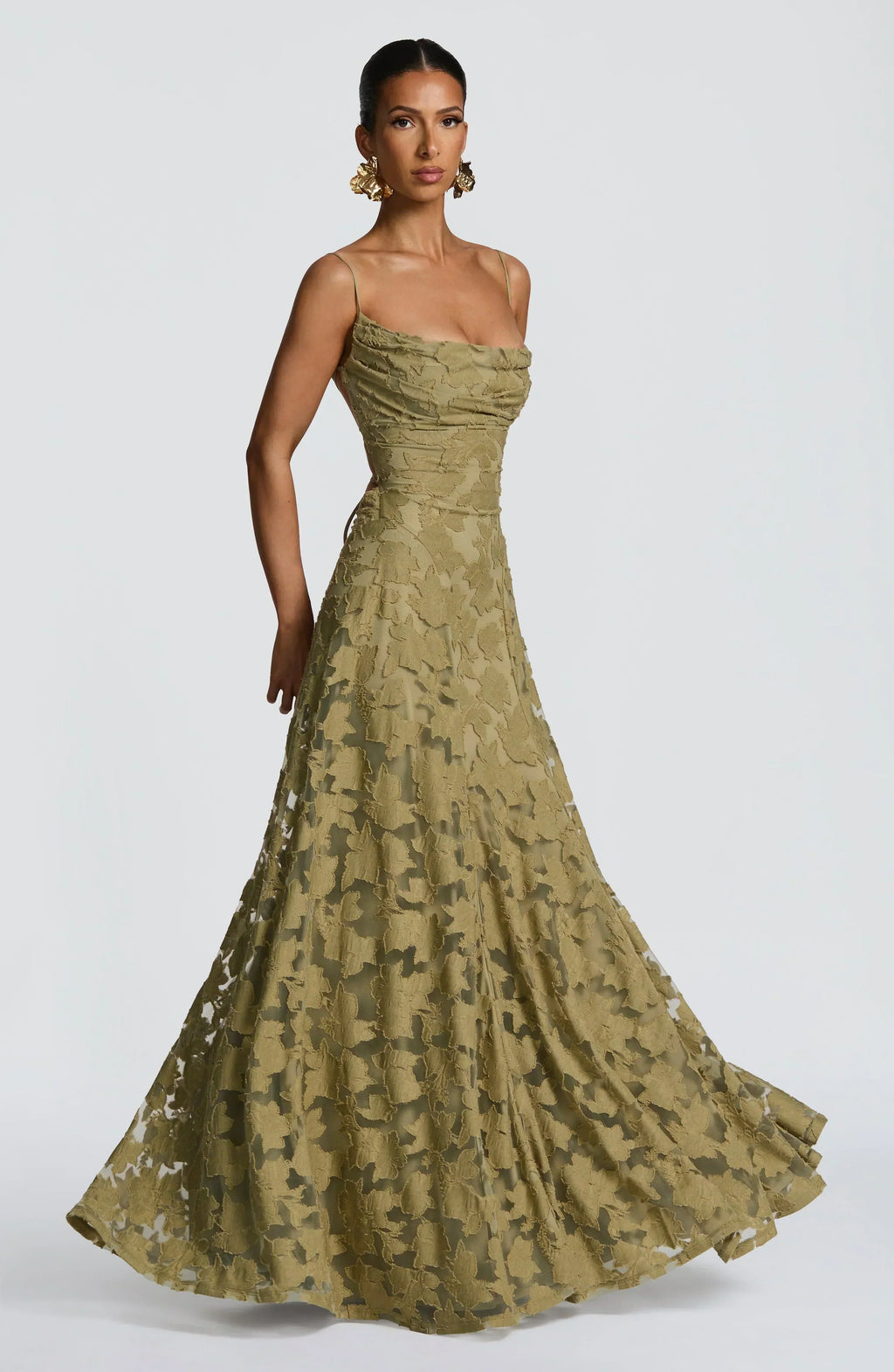 Women's Maxi Evening Gown Sleeveless with Cowl Neck and A-Line Silhouette - 8