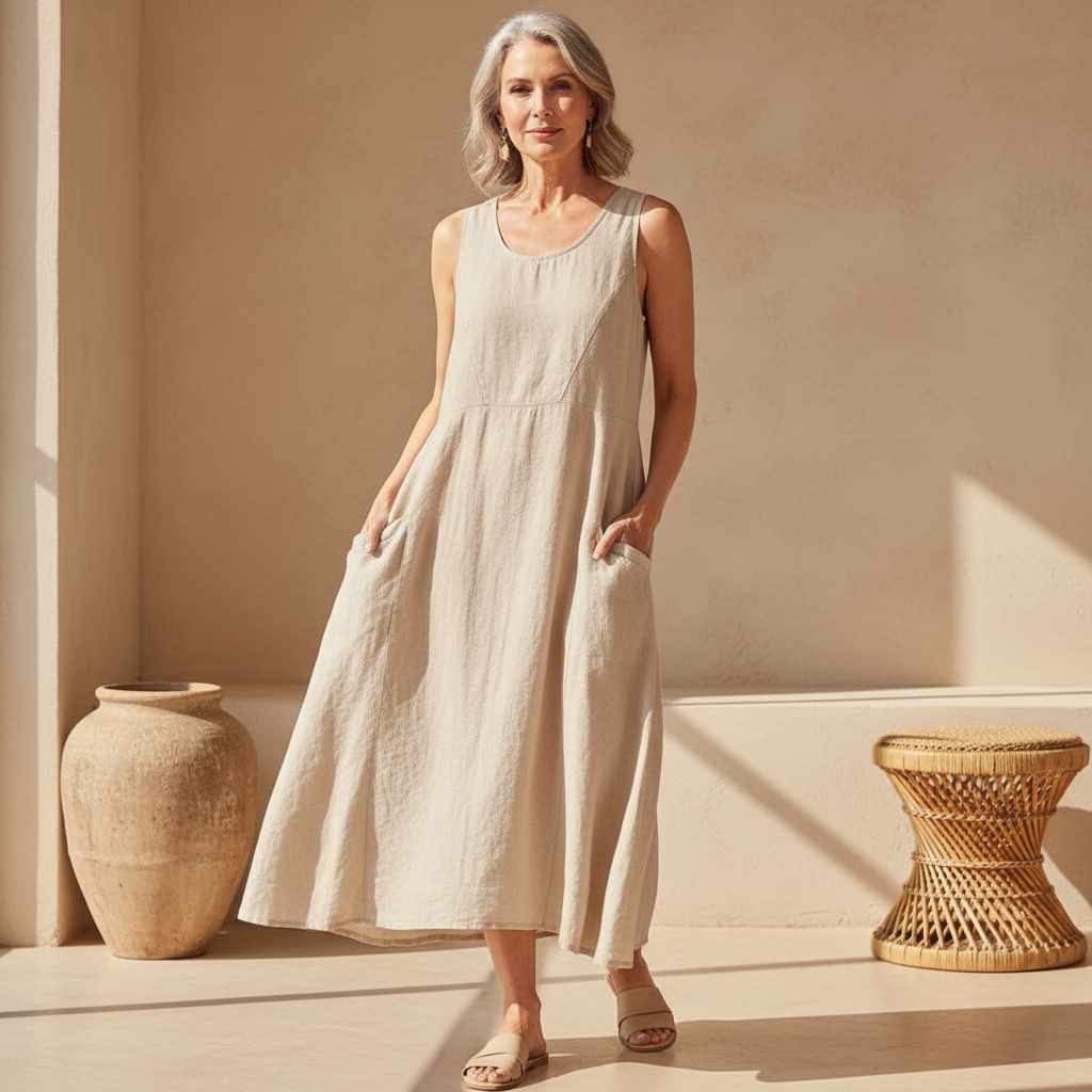 Women's Sleeveless Dress with Pockets and A-Line Silhouette - 2