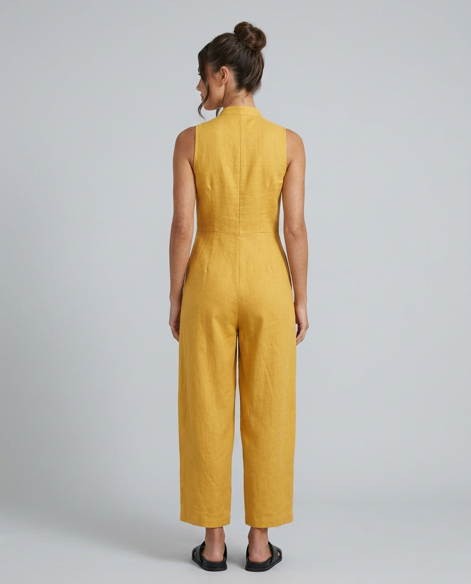 Women's Sleeveless Jumpsuit with Stand Collar and Wide Leg - 11