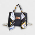 Women's Handbag with Scarf Detail and Chain Strap - Black Crocodile