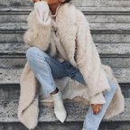 Women's Long Teddy Coat with Open Front - 4