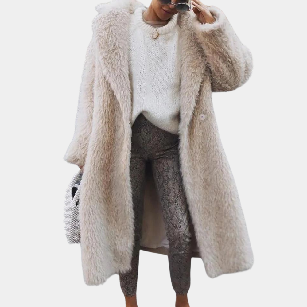 Women's Long Teddy Coat with Open Front - 2
