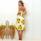 Women's Sunflower Print Sundress with Adjustable Straps and Button Front - 3