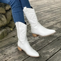 Women's Cowboy Boots Pointed Toe with Embroidered Shaft - White