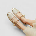 Women's Mary Jane Shoes with Block Heel and Buckle Strap - Beige