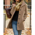 Women's Button-Front Turndown Collar Coat - Khaki