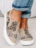 Women's Patchwork Slip-On Trainers with Animal Print - 5