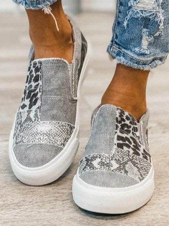 Women's Patchwork Slip-On Trainers with Animal Print - 10